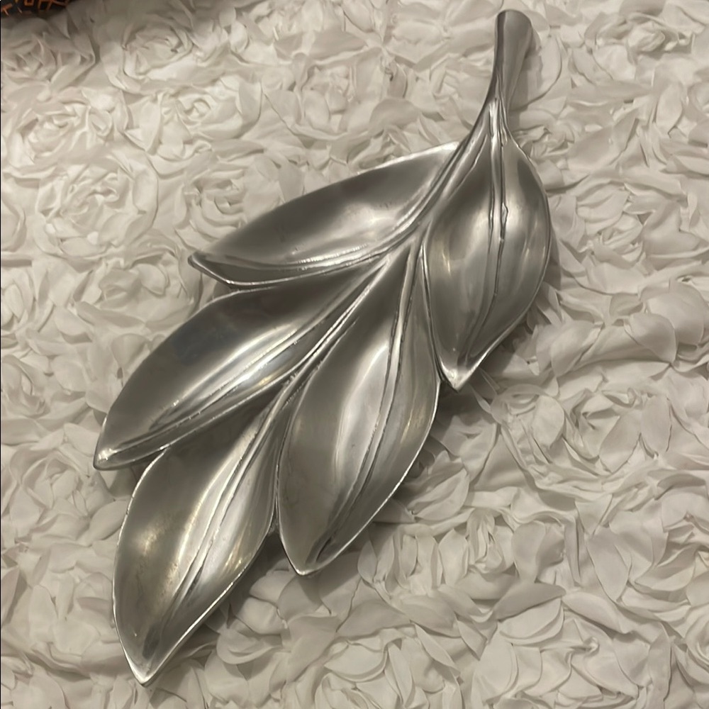 Silver Leaf-Shaped Decorative Tray Pewter